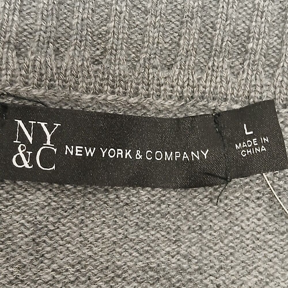 NY & Company Gray Off Shoulder Sweater Dress Large Cable Knit 3/4 Sleeve Knee - Picture 9 of 9